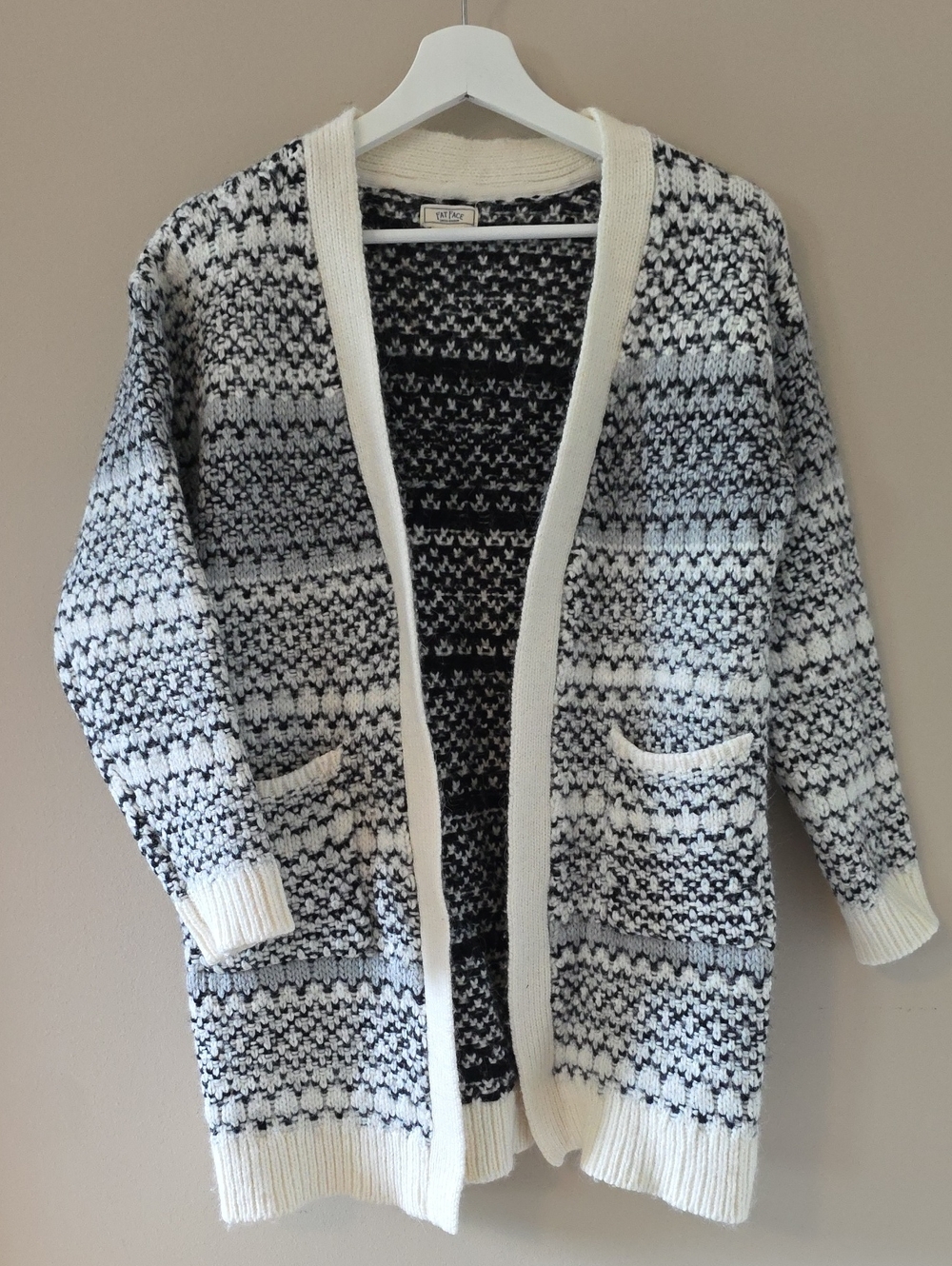 Fat Face Black & White Patterned Open-Front Cardigan